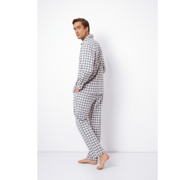 Пижама мужская со штанами из фланелевой хлопковой ткани